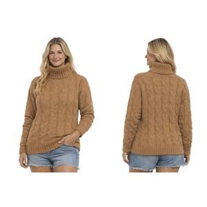 Chunky Cable Knit Sweater Women’s L Brown Cozy Boho Minimalist Cabin Chic NWOT